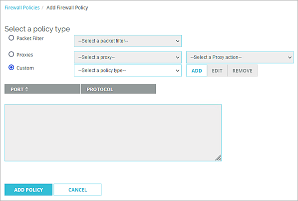 Screenshot of the Add Firewall Policy page on a Firebox