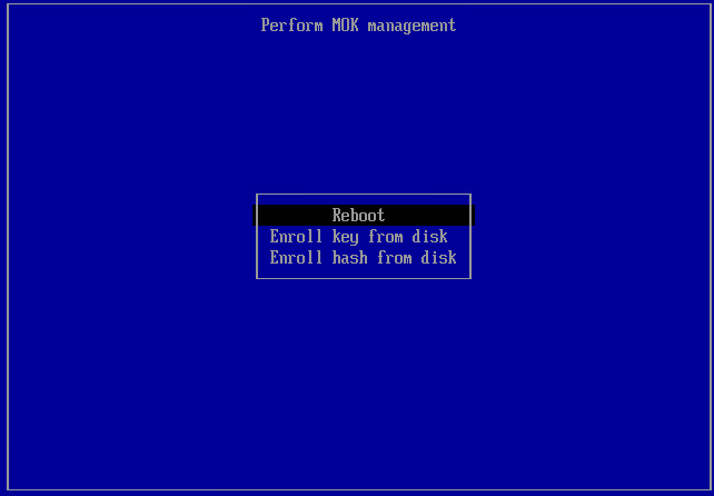 Screen shot of Reboot option.