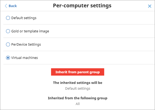 Screen shot of WatchGuard Endpoint Security, Inherit from parent group