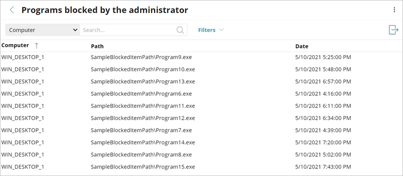 Screen shot of the Programs Blocked by the Administrator detail page