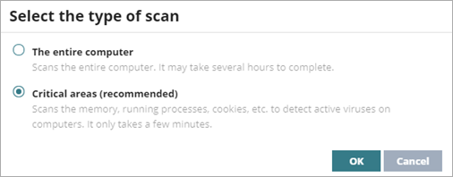 Screen shot of WatchGuard Endpoint Security, Scan Type dialog box