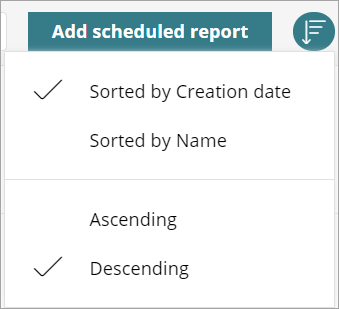 Screen shot of the sort menu in the Scheduled Reports section of the Status page