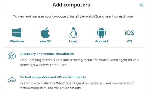  Screen shot of WatchGuard Endpoint Security, Add Computers installation window