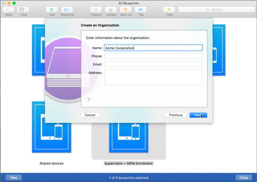 Screen shot of Create an Organization dialog box.