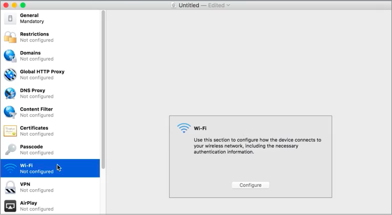 Screen shot of Wi-Fi configuration message.
