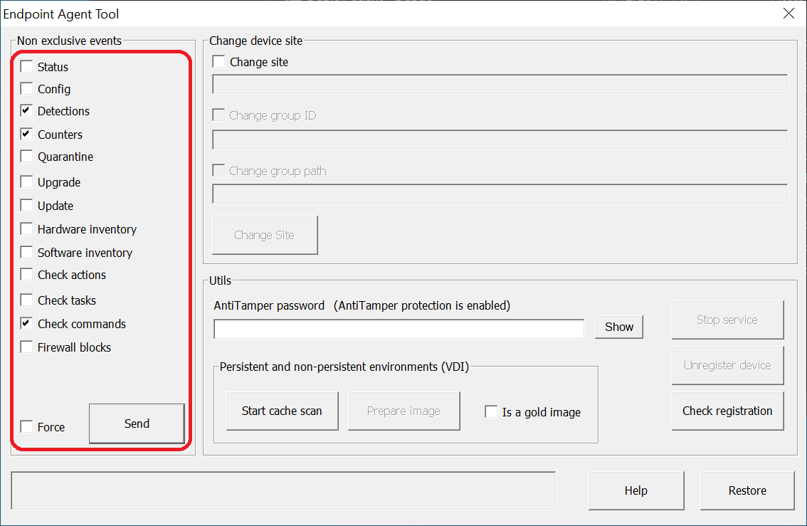 Screen shot of Endpoint Agent Tool dialog box