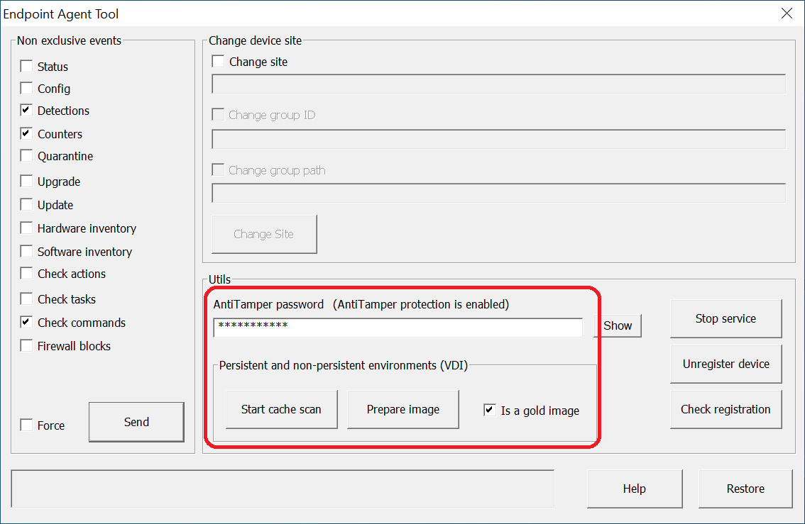Screen shot of Endpoint Agent Tool dialog box, gold image