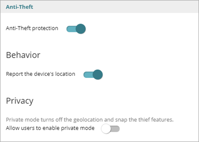  Screen shot of WatchGuard Endpoint Security, iOS Anti-Theft settings