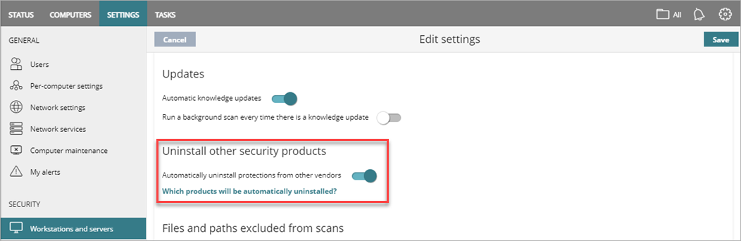 Screen shot of WatchGuard Endpoint Security, uninstall security products