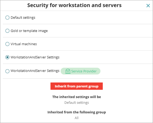 Screen shot of WatchGuard Endpoint Security, Inherit from parent group