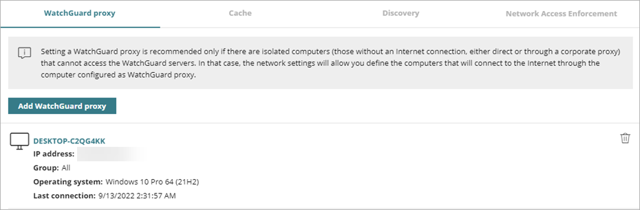Screen shot of WatchGuard Endpoint Security, Network Services settings