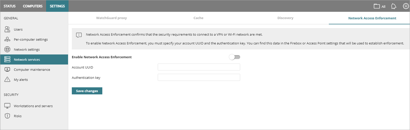 Screen shot of Network Services, Secure VPN tab