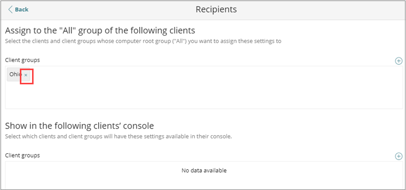 Screen shot of Service Provider Endpoint Manager, unassign recipients