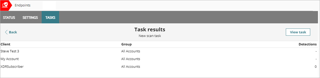 Screen shot of Service Provider Endpoint Manager, Task results
