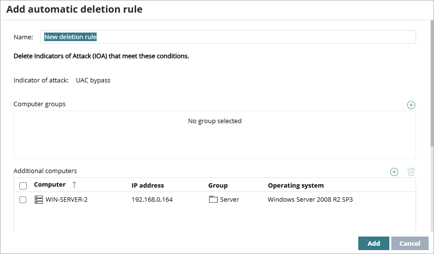 Screen shot of Add Automatic Deletion Rule dialog box