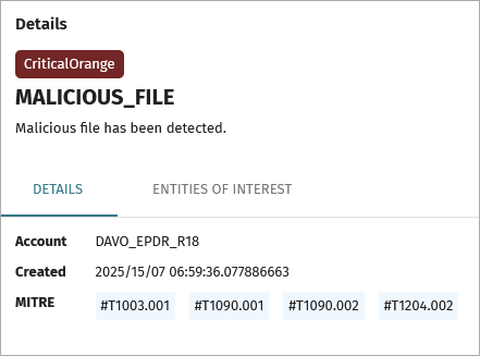 Screen shot of Incident Details, Details page, in Endpoint Security Elite