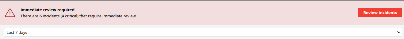 Screen shot of incidents that require immediate review, on the Status dashboard