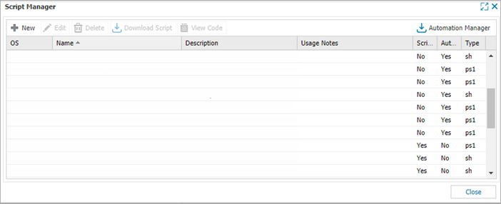 Screenshot of the Script Manager dialog box in N-sight
