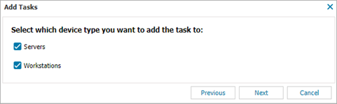 Screenshot of the Add Tasks > Select which device type you want to add the task to dialog box in N-sight