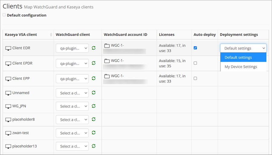 Screen shot of the Associate Clients page in Kaseya VSA