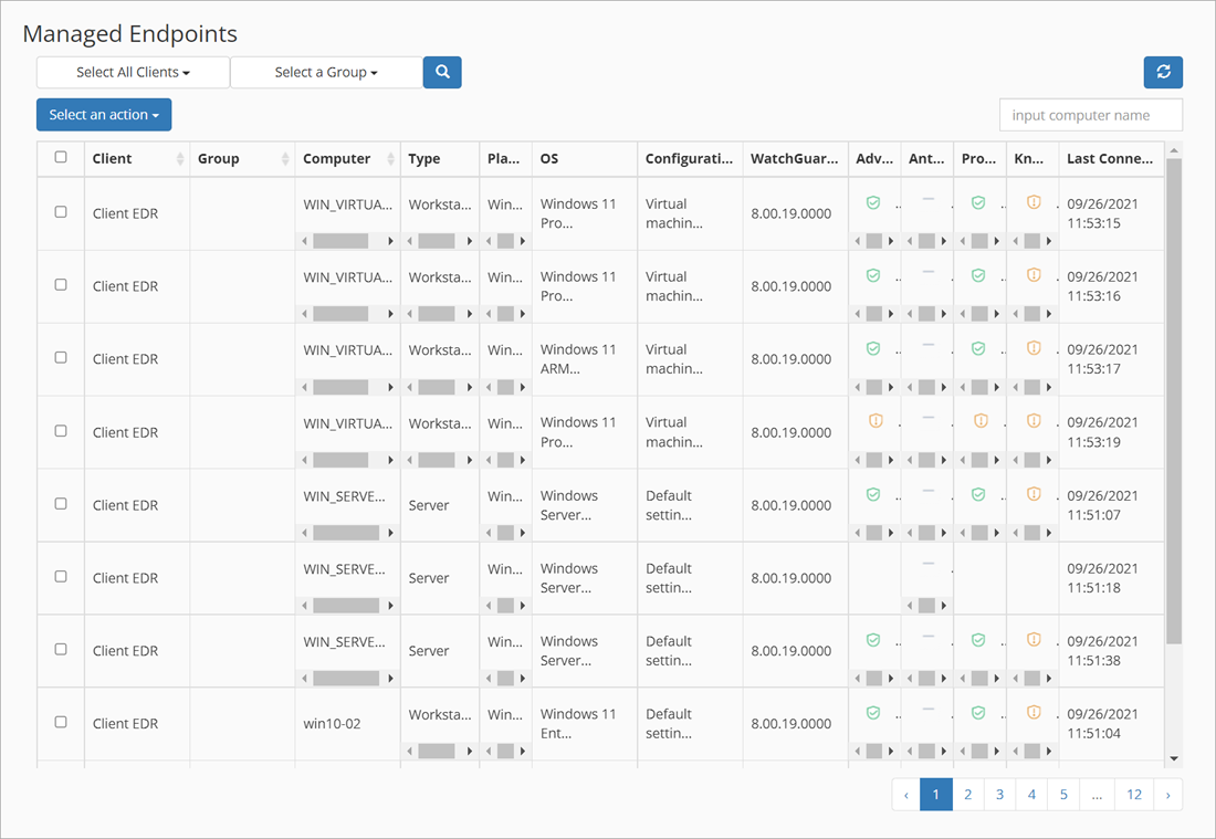Screen shot of the Managed Endpoints page in the plug-in for Kaseya VSA