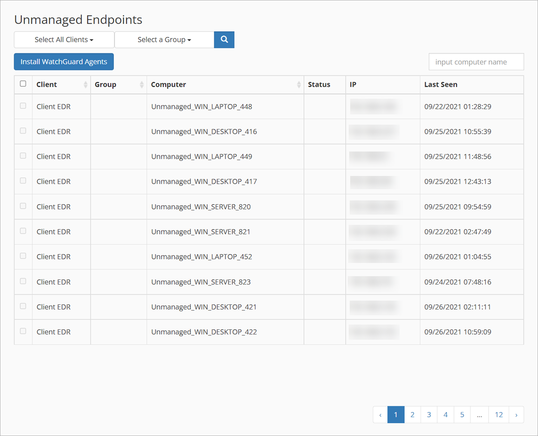 Screen shot of the Unmanaged Endpoints page in the Kaseya VSA UI plug-in