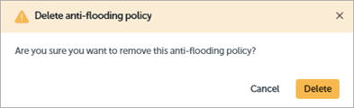 Screen shot of WatchGuard EPDR, Advanced Visualization Tool, Delete anti-flooding policy dialog box