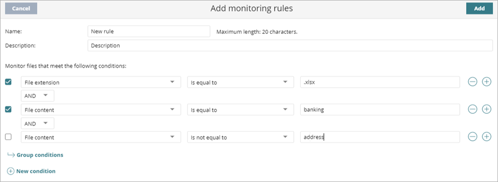 Screen shot of WatchGuard EPDR, Data Control, combine rules