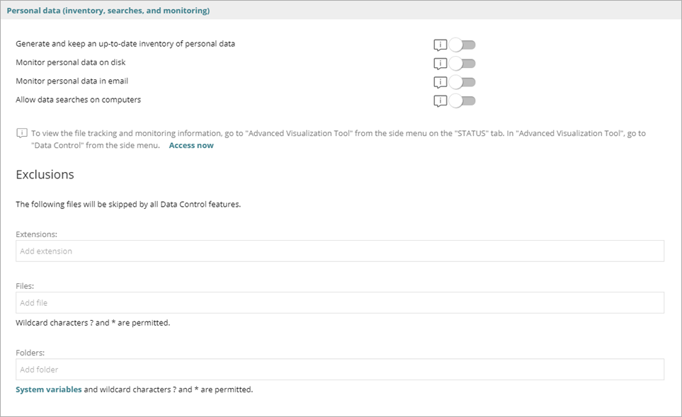 Screen shot of WatchGuard EPDR, Data Control exclusions