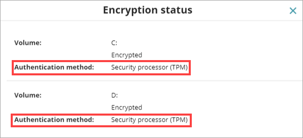 Screenshot of the Encryption Status