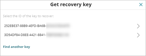 Screen shot of Full Encryption, Get Recovery Key with IDs