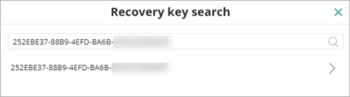 Screen shot of Full Encryption, Recovery Key Search with IDs