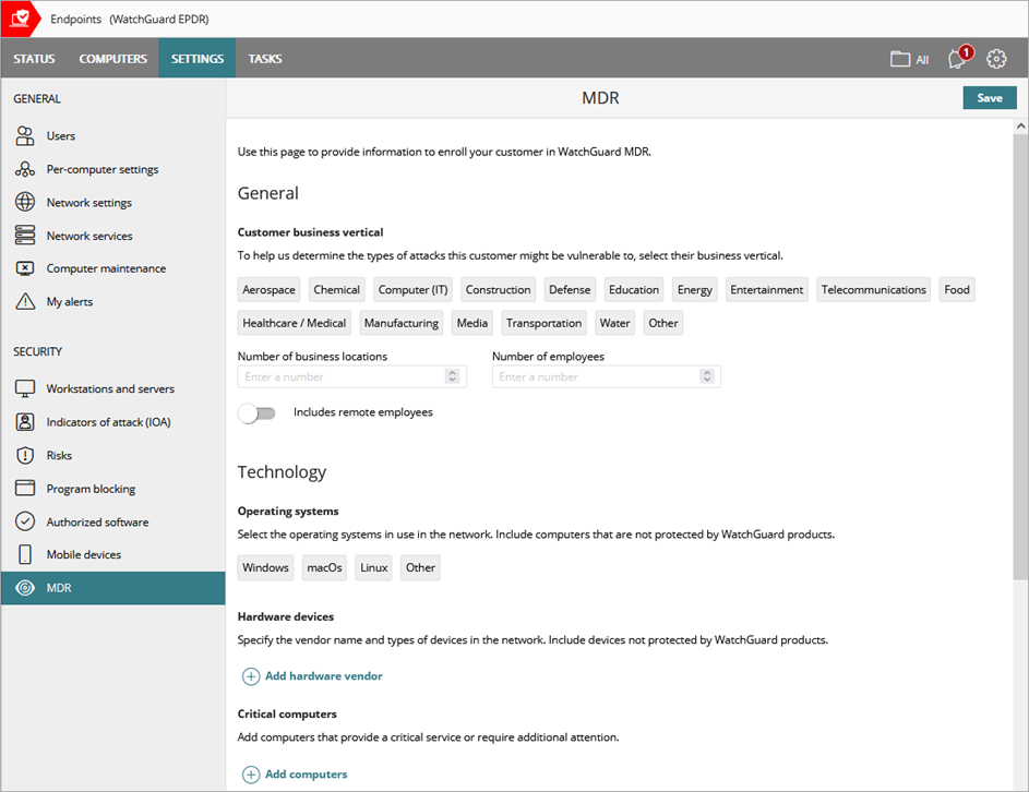 Screen shot of WatchGuard MDR enrollment page