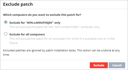 Screen shot of Exclude Patch dialog box