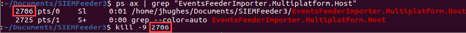 Screen shot of Linux stop, Event Importer