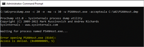 Screenshot of command line window error
