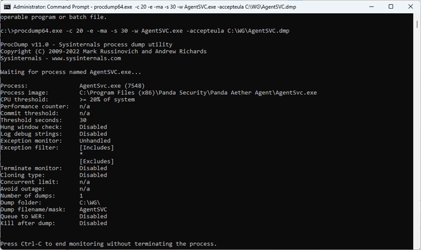 Screenshot of command line output