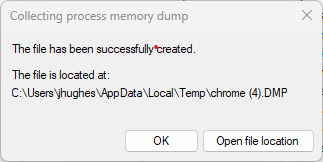 Screenshot of memory dump dialog box