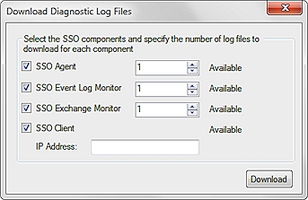 Screenshot of the Download Diagnostic Log Files dialog box.