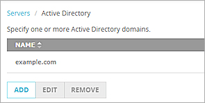 Screen shot of the Authentication Servers, Active Directory page with a domain selected