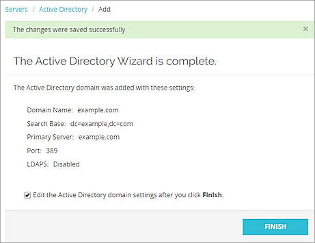 Screen shot of the last Active Directory wizard page