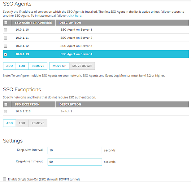 Screen shot of the SSO Agents configuration