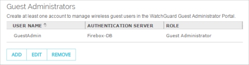Screen shot of the Hotspot Connections tab with a Guest Administrator