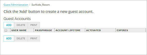 Screenshot of the Guest Accounts page for the hotspot.