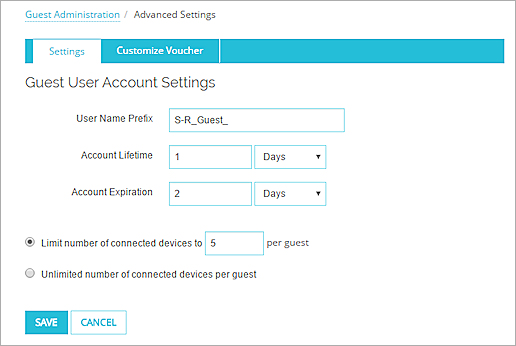 Screen shot of the Settings tab with user-defined options