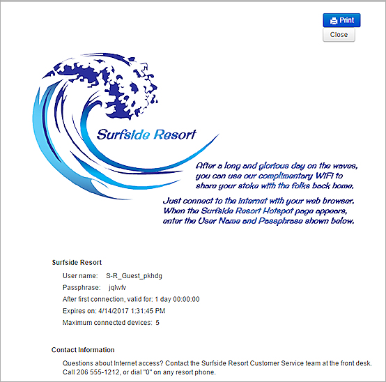 Screen shot of a Guest Account Voucher with information in the logo