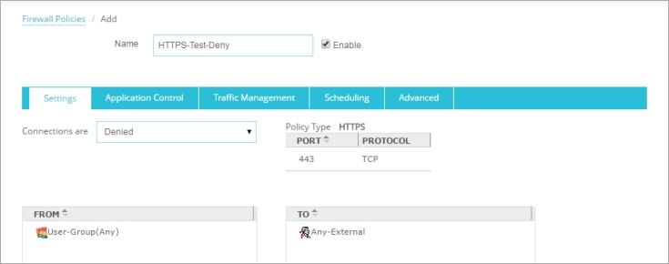 Screen shot of the configured policy