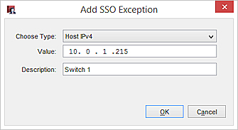 Screen shot of the Add SSO Exception dialog box