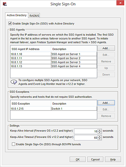 Screen shot of the Add SSO Exception dialog box