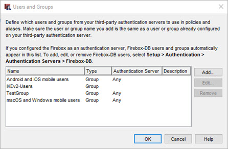 Screen shot of the Users and Groups settings